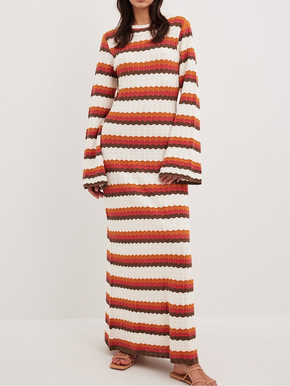 Striped Knit Maxi Dress in Cream, Rust & Brown